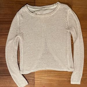 Unique super cute semi sheer knit sweater, cross over back